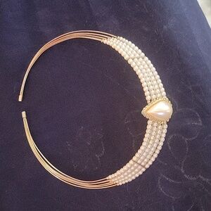 Vintage Faux Pearl Choker Necklace 4-strand wire with tear drop made in Korea